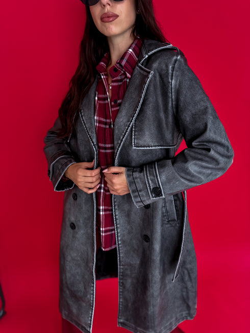 "RECORD OX88" leather imitation trench coat - GRAPHITE GREY